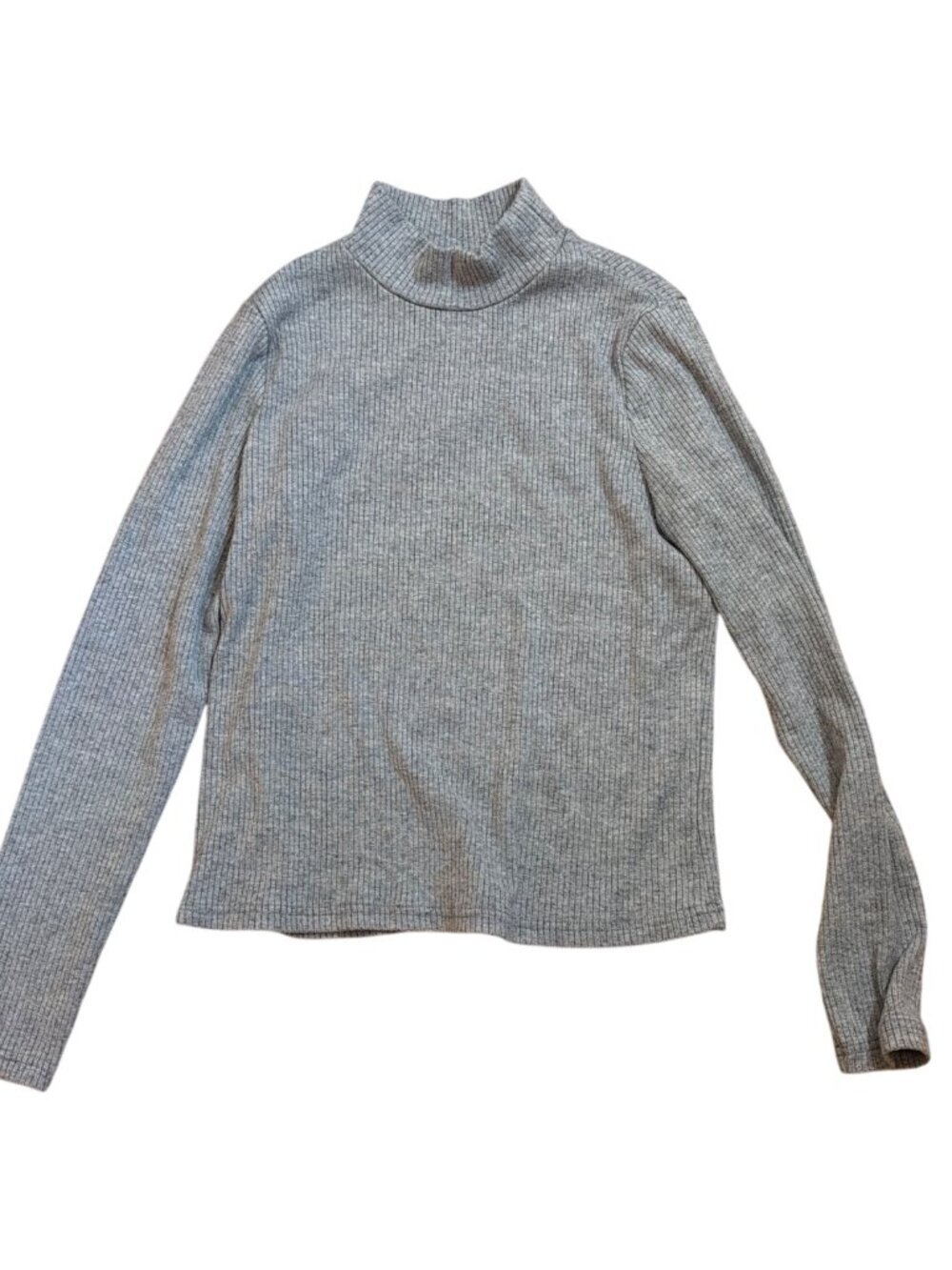 Time And Tru Mock Turtleneck Sweater Top Large (12-14) Gray Ribbed Long-Sleeve